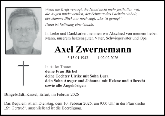 Traueranzeige von Axel Zwernemann von Thüringer Allgemeine