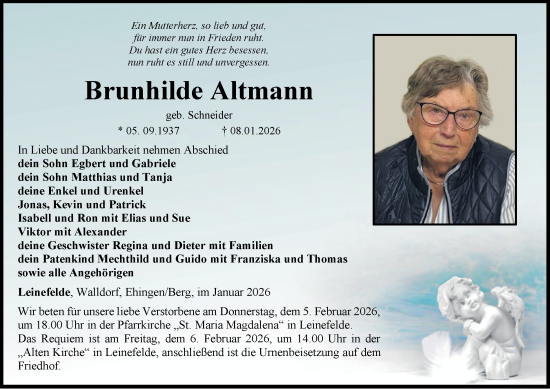 Traueranzeige von Brunhilde Altmann von Thüringer Allgemeine