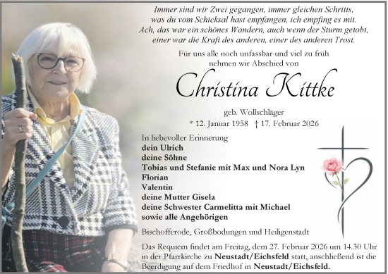 Traueranzeige von Christina Kittke von Thüringer Allgemeine