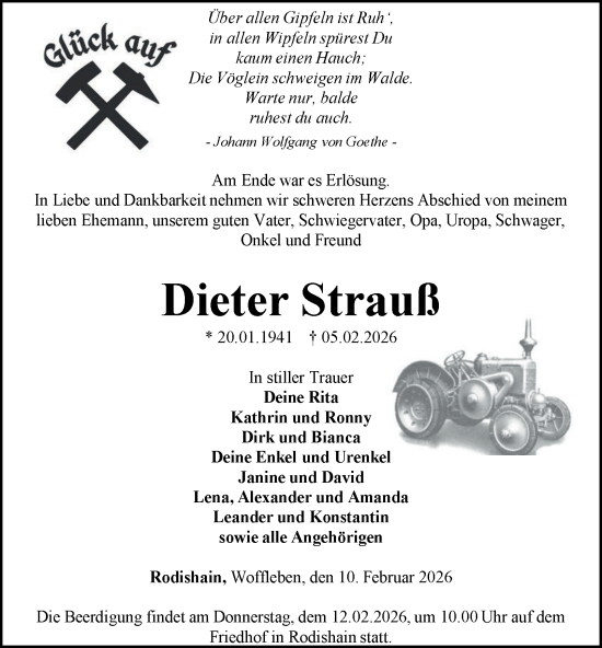 Traueranzeige von Dieter Strauß von Thüringer Allgemeine