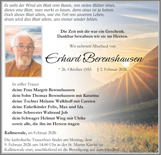 Traueranzeige von Erhard Berenshausen von Thüringer Allgemeine