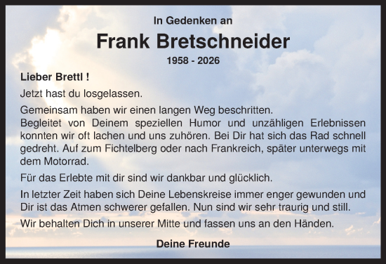 Traueranzeige von Frank Bretschneider von Ostthüringer Zeitung