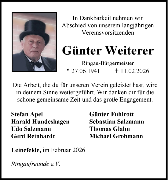 Traueranzeige von Günter Weiterer von Thüringer Allgemeine