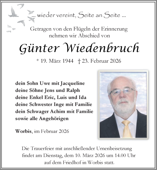Traueranzeige von Günter Wiedenbruch von Thüringer Allgemeine