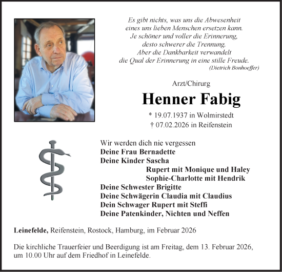 Traueranzeige von Henner Fabig von Thüringer Allgemeine