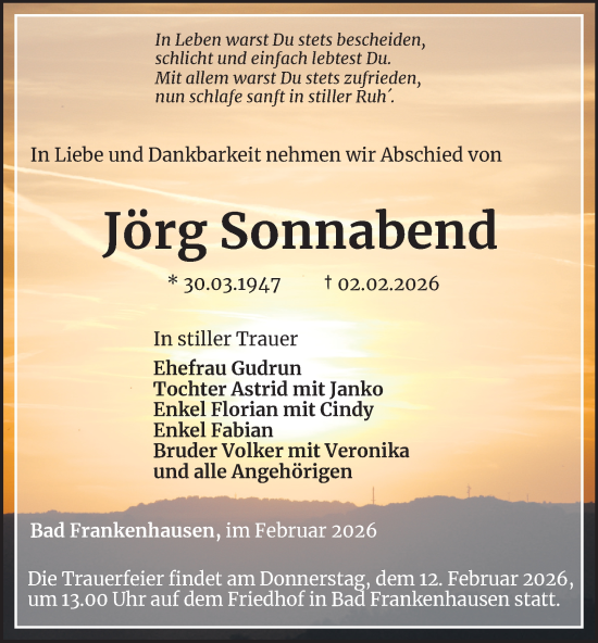 Traueranzeige von Jörg Sonnabend von Thüringer Allgemeine