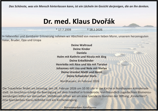 Traueranzeige von Klaus Dvorak von Thüringer Allgemeine