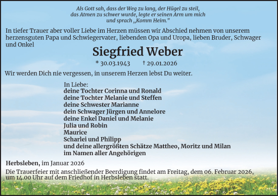 Traueranzeige von Siegfried Weber von Thüringer Allgemeine, Thüringische Landeszeitung