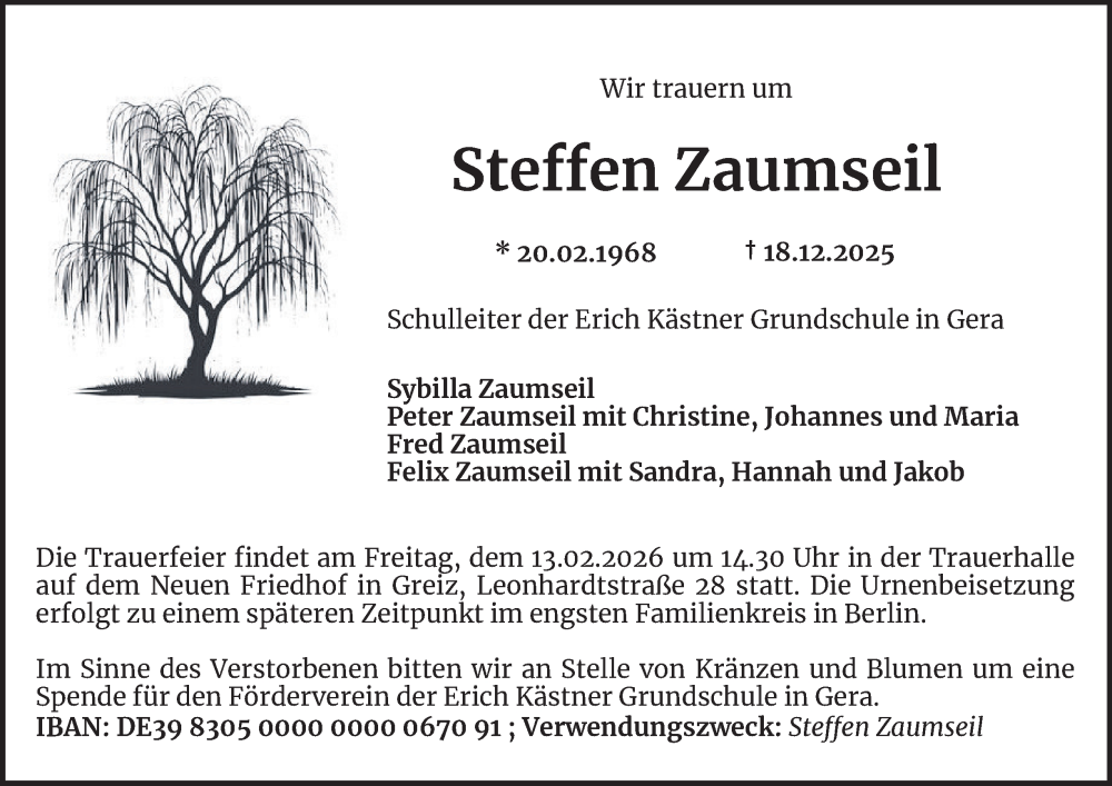  Traueranzeige für Steffen Zaumseil vom 04.02.2026 aus Ostthüringer Zeitung
