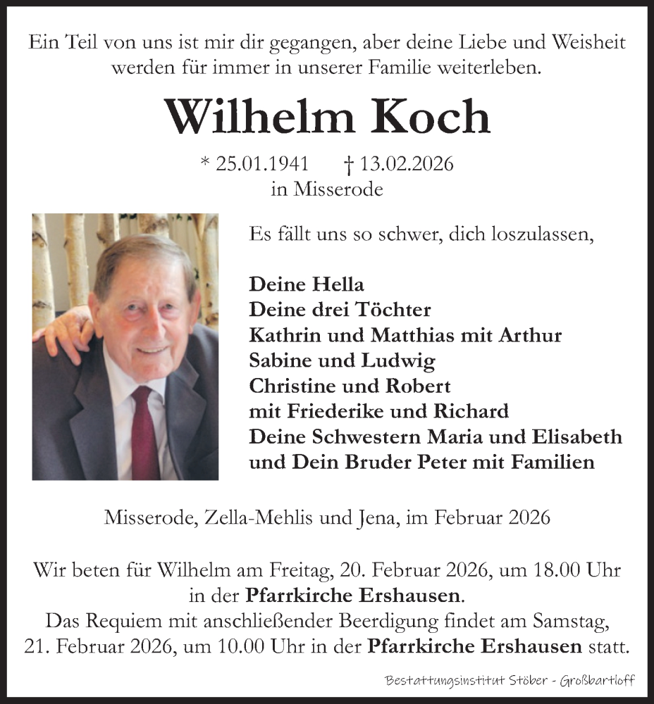  Traueranzeige für Wilhelm Koch vom 18.02.2026 aus Thüringer Allgemeine