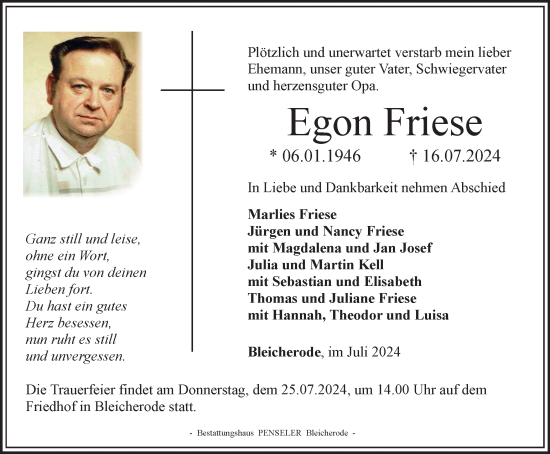 Zur Gedenkseite von Egon Friese