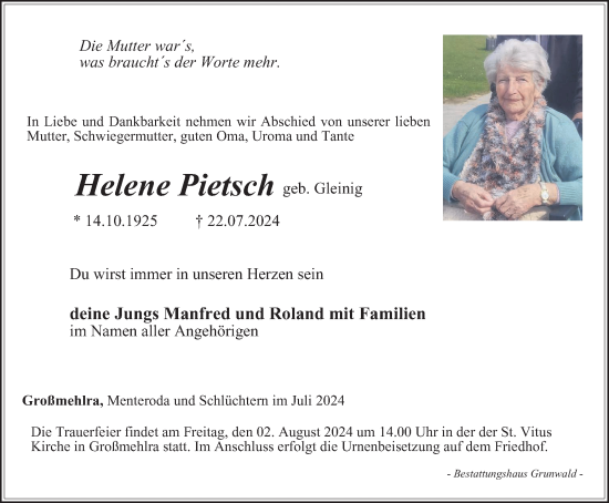 Zur Gedenkseite von Helene Pietsch