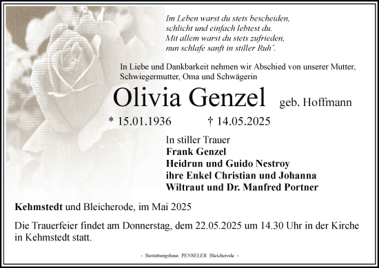 Zur Gedenkseite von Olivia Genzel