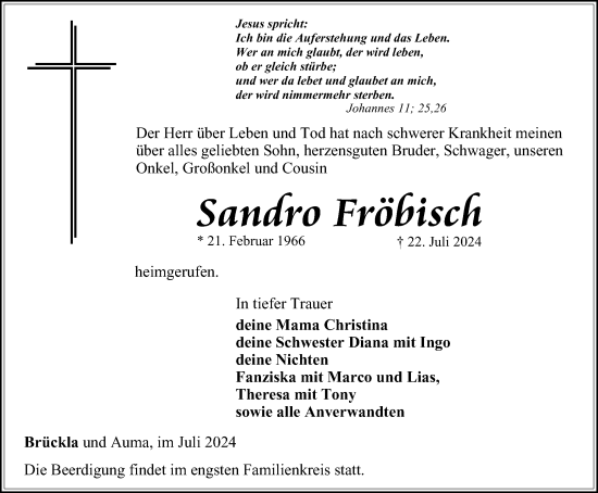 Zur Gedenkseite von Sandro Fröbisch